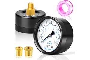 MEANLIN MEASURE 0-100Psi 2" DIAL FACE 1/8"NPT Well Pump Pressure Gauge with 1/4"NPT and 3/8"NPT Adaptor, 3-2-3% Accuracy，Center Back Mount