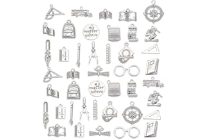 DICOSMETIC 63 Uds Suministros Escolares Mixtos Abalorios con Tema de Graduación Colgantes de Aleación de Plata Antigua Gorras Pequeñas Regla Libro Bolso Escolar Amuletos