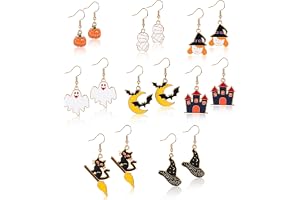 Hifot 8 par halloween clips örhängen flickor damer, pumpa spöke spindel skalle festlig atmosfär öronklämmor smycken tillbehör