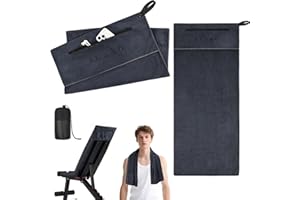 AUYAO Toalla Gimnasio, 80cmx190cm Toallas Magnéticas, Toalla Fitness Gym con Cremallera, Secado Rápido Toalla Absorbente de Entrenamiento, con Bolsillo de Cremallera para Playa, Camping, Yoga y Sauna