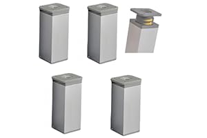 PUTOAHAO 4 Pied de Meuble,Pieds de Meuble Aluminium,Pied Meuble Carre 40X40 mm,Pied Reglable pour Meuble,Pied de Meuble Reglable,Pieds pour de Meuble Cuisine Armoires Table Réglables (argenté,6 cm)