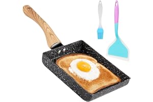GBKDQQ Tamagoyaki padella antiaderente, rettangolare giapponese per tutti i piani cottura, forno e lavastoviglie, con pennello e spatola in silicone (18 x 13 cm)