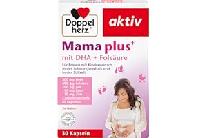 ‎DOPPELHERZ Doppelherz Mama plus mit DHA + Folsäure - wichtige Nährstoffe für Frauen mit Kinderwunsch, in der Schwangerschaft und in der Stillzeit - 30 Kapseln