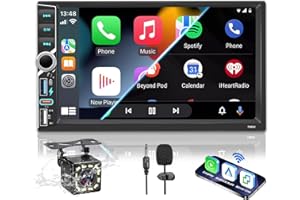 WOOTOOTOO 2-DIN-Autoradio, BT-Autoradio, Car Play mit kabellosem Carplay und Android Auto, Doppel-DIN, 7-Zoll-HD-Touchscreen, RDS-FM-Radio/Typ C/Schnellladung/Mikrofon/Rückfahrkamera