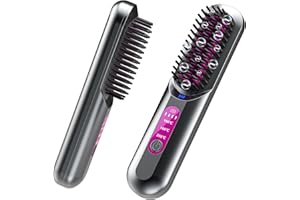 Cordless Hair Straightener Brush, HOMELYLIFE 5000mAh Portable Heated Straightening Comb for Travel, Mini Negative Ion Hair Straightener Brush USB Rechargeable for Women, Beard Straightener for Men