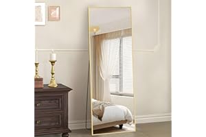 KOCUUY Rectangle Full Length Mirror, Gold 161 x 52 cm Wall Mirrors, Free Standing Mirror Full Body with Aluminum Alloy Frame, Suitable for Bedrooms, Hallway or Cloakroom