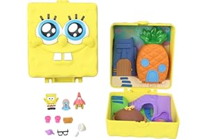 Polly Pocket x SpongeBob Partnership Compact, Micro SpongeBob & Patrick Dolls and Playset, 7 Accessories Including Pet Gary, JKC84
