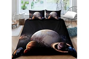 Timiany Kinder Bettwäsche Set Sonnensystem Planet Jungen-Teenager-Bettbezüge Mit Reißverschluss 135x200cm+80x80cm Planeten & Sterne Mikrofaser Bettbezug (Universum-B,200x200+80x80)