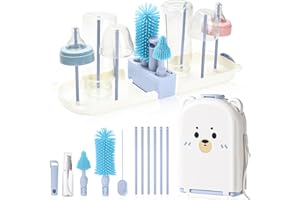 WESWEET Babyflaschenbürsten zur Reinigung von Babyflaschenreiniger, Bürste, Reisesterilisator für Baby-Reise-Essentials mit Silikonflasche/Nippel/Strohhalmbürste (Blue)