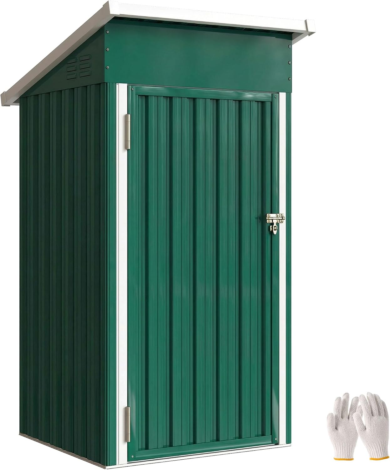Outsunny Caseta de Jardín Exterior 0,74 m², 107,5x91x185 cm, Cobertizo de Jardín Exterior Metálico con Techo Inclinado, Puerta con Cerradura y Ventilaciones para Almacenamiento de Herramientas, Verde