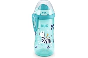 Nuk Flexi Cup Bouteille d'apprentissage avec paille douce - Effet caméléon - 300 ml - 12 mois - Anti-fuite - Sans BPA - Zèbre (bleu), au choix, 1 Stück (1er Pack)