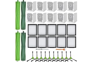APZOVO Accessoires pour iRbobot Roomba i7 i7+ i1 i1+ i2 i2+ i3 i3+ i4 i4+ i6 i6+ i8 i8+ E5 E6 E7 J7 J7+, pour Combo i5 i5+ J5 J5+ J6 J6+, 4 Brosse Principale, 10 Filtres, 10 Sac, 10 Brosse Latérale
