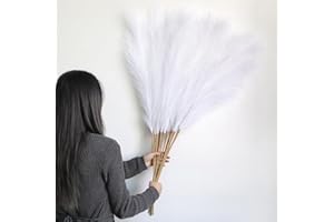 LARBER 12 Piezas Pampas Secas Decoracion Artificial,115cm/ 45Inch Hierba de Pampas Grandes Artificial, Flores Secas Decoracion para Jarrones,Mesa,Bodas,Boho Decor(Blanco)