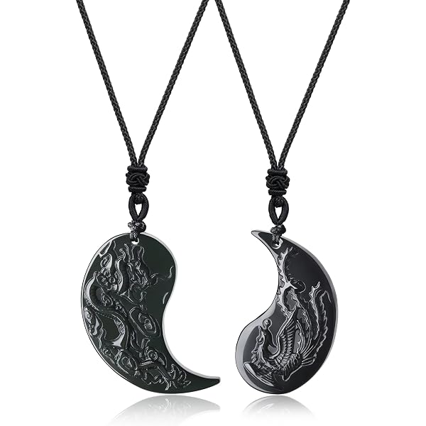 Collana in argento sterling con drago e fenice, ciondolo Yin Yang