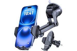 Miracase 2025 Handyhalterung Auto【Upgrade Doppelhaken & Rüttelfester Saugnapf】 4 in 1 Handy Halterung Auto 360° Drehbar Stabiler Handyhalter Auto auf Lüftung Scheibe für iPhone Samsung Smartphone
