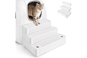 Bartuke Large 3-Step Litter Box Ramp, Adjustable Cat Steps with Filter Function, Pet Stairs for Kittens & Older Cats, Automatic Cat Litter Box (White)