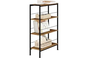 ‎WOLTU WOLTU Regal, Nischenregal mit 4 Ebenen, Küchenregal Gewürzregal stehend, Standregal Leiterregal schmal, für Küche Wohnzimmer, Holzwerkstoff Metall, Vintage Braun Schwarz, 50x78x20 cm, RGB52shm