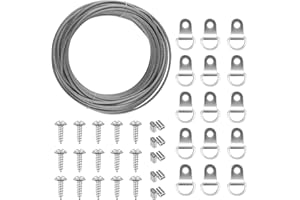 TUPARKA 2 mm x 10 m Imagen de Acero Inoxidable Cable de Imagen de Alambre Colgante para Imagen con 10 Tubo de crimpado 15 Marco de Imagen de Anillo Ganchos y Tornillos Colgantes (hasta 30 KG)