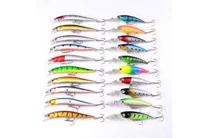 CHAWHO Kit de señuelos de Pesca - 20 Pcs Kits de señuelos, Cebos Artificiales de Pesca,Juego de señuelos de Pesca Cebo con Gancho Accesorios #002