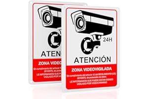 REIGY 2 Piezas Cartel Videovigilancia Homologado Aluminio 18 * 25 cm, Señal Adhesiva Zona Videovigilada Material Resistente, Placa Privada para Hogar Interiores y Exteriores