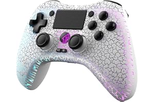 RALAN Kabelloser Controller mit 8 Farben Verstellbarer LED-Beleuchtung, kompatibel mit PS4-Controller, Dualshock 4/PS4 Pro/PS4 Slim/PS3 mit Kopfhörerbuchse für FPS-Spiel (weiß)
