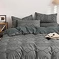 UCHUANG Duvet Cover Set King Size, Boho Bedding for All Seasons, 4 Pieces Embroidery Bedding Duvet Cover, Include 1 Quilt Cover 220 x 240cm & 2 Pillow Cases 50 x 74cm & 1 Bedsheet 230 x 250cm - Gray