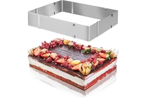 TIDEVAN Molde Pastel Acero Inoxidable 6 cm Altura Molde Rectangular Ajustable Anillo Pastel Cuadrado Hornear Aro para Tartas Ajustable Molde Extensible para Hornear 20-38 cm 24-46 cm