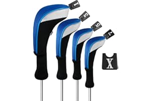 Andux 4pcs/Set Golf 460cc Driver Wood Club Head Covers Long Neck with Interchangeable No. Tags