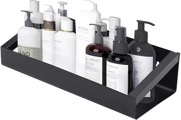TechSrmaji Compact Wall Shelf Wall Mounted Black Metal Floating Shelf for Small Spaces Modern Minimalist Storage Rack for Bathroom, Kitchen, Bedroom & Living Room Space Saving Organizer