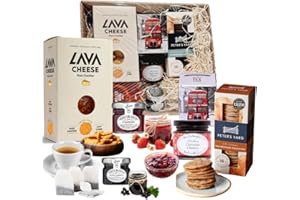 ICMINDS GIFTS Christmas Cheese & Treats Hamper Basket – Deluxe Food Hamper with Cheese, Crackers, Biscuits, Jam, Chutney & English Breakfast Tea – Perfect Christmas Hamper for Couples, Women, and Families