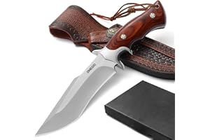 Omesio Couteau de Survie Lame Fixe Full-Tang | Grand Manche en Bois, Couteau Outdoor Bushcraft Idéal pour Camping et Randonnée