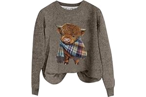 GENERIC Ladies Sweatshirts Without Hood UK,Ladies Knitted Pullover Sweatshirt Cow Prints Long Sleeve Sweater Casual Warm Fall Tunic Tops Fashion Clothes Oversize Going Out Holiday Vacation