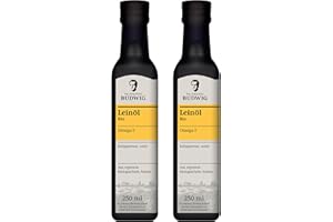‎DR. JOHANNA BUDWIG Dr. Budwig Leinöl Bio kaltgepresst (2x 250ml) - Omega 3 hochdosiert aus Bio Leinsamen - ungefiltert aus 100% nachhaltigem Anbau- veganes Leinsamenöl - flüssig - naturrein - Öl für Kinder