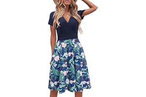 STYLEWORD Abito Donna Estivo Manica Corta Casual Collo a V Abito Floreale con Tasche