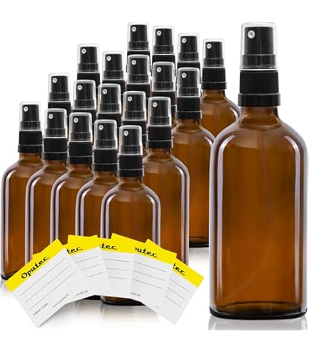 BELLE VOUS Lot De 16 Flacon Spray Vide En Verre Ambré - 120 Ml – Étiquettes Autocollantes - Kit Voyage Flacons à Brume Fine Remplissable - Contenant Voyage, Huiles, Cosmétiques Et Aromathérapie