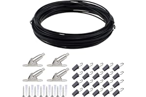 BSEICAL 10m Garden Wire Tensioner Stainless Steel Cable Kit,Metal Wire Rope Picture Hanging Stainless Steel Wire Catenary Wire Vinyl Coated Kit, with 20 Wire Hooks (Black)