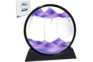 ALLSSAL Moving Sand Art Pictures, Sand Art Liquid Motion Quicksand Decor 3D Hourglass Deep Sea Sandscape Round Glass Sand Art Kits Flowing Sand Frame Home Office Desktop Decor (Purple, 7in)