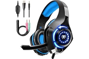 Tatybo Cascos Gaming Premium Stereo con Microfono para PS4 PS5 PC Xbox One, Auriculares Gaming con Bass Surround Cancelacion 