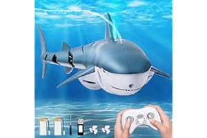 YOOHBERRYS Tiburon Teledirigido, 2.4GHz Tiburon Teledirigido Acuatico, RC Barco Tiburón con Luces y Chorros de Agua, Juguete de Piscina Regalo para 6+ Años Niño Niña