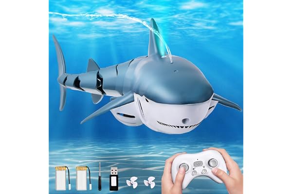 YOOHBERRYS Requin Telecommandé, 2.4 GHz Jouet Requin Télécommandé, Bateau Requin RC avec Lumières et Jets d'eau, Jouet Piscine Cadeau pour 6+ Ans Garçon Fille (Très Grand Requin)