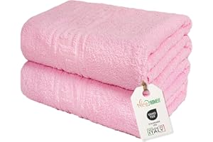 nice homeit Lot de 2 Grandes Serviettes de Bain 100 x 150 cm – Extra Large Serviette de Bain en 100% Coton Fil à Anneau – Extra Doux et Absorbant. Fabriqué en Italie – Rose