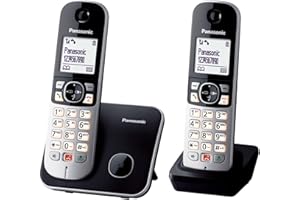Panasonic KX-TG6852JTB Telefono Cordless Digitale, Unità Base e 2 Ricevitori, ID Chiamante, Blocco Chiamate Indesiderate, Suoneria Categoria, Display LCD, Tastiera Illuminata, Nero