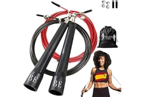 BEGOÑA ECHEGOYEN B-E ® Cuerda de Saltar Profesional + Cuerda para Saltar extra + Bolsa de Almacenaje + Repuestos | Comba Crossfit Ajustable para Boxeo y Fitness | Rodamientos de Alta Velocidad de Giro.