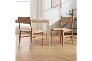 WAHSON OFFICE CHAIRS Wahson Krzesła do jadalni z połowy wieku, zestaw 2 krzeseł kuchennych, drewniane krzesła boczne do jadalni z naturalnego splotu, fotel retro do jadalni, kawiarni, beżowe