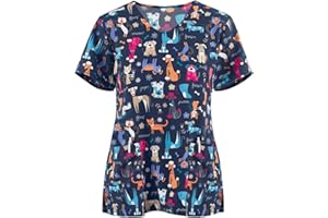 HKUOPW Cute Scrubs Uniforms for Women Uniform Ideal for Nurse Dog Cat Printed Medical Healthcare and Beauty Tunics Tops Animal Uniform Doctor Shirts, L