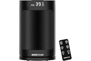 MONHOUSE Radiateur Electrique Céramique Oscillant 120° MONHOUSE Avec Thermostat, Minuterie 1-12 Heures, Télécommande, Protection Contre La Surchauffe Et l'inclinaison, Mode ECO D'économie D'énergie