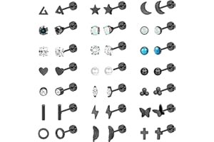 Diamday 21 Pairs Flat Back Stud Earrings for Women Men Surgical Stainless Steel Earrings Set Hypoallergenic Helix Cartilage Earrings Small Studs Earrings Screw Back Earrings Piercing Ear Studs