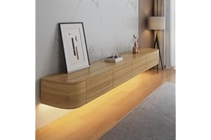 HYANXUE Floating TV Stand, Wall Mounted TV Shelves With Door,TV Media Console, Floating TV Cabinet Large Storage TV Bench Under TV (Wood2+LED, 140CM/55.1")