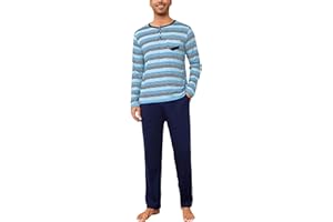 Aseniza Pijamas Hombre Invierno Algodón de Manga Larga Conjunto de Pijama Pantalones Largos S-3XL