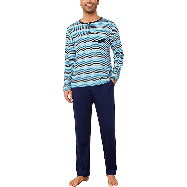 thumbnail: Aseniza Pyjama Voor Heren - Winter Pyjama Lange Mouwen, 95% Katoen, Zacht En Comfortabel, Loungewear In A-grijs Donkerblauw